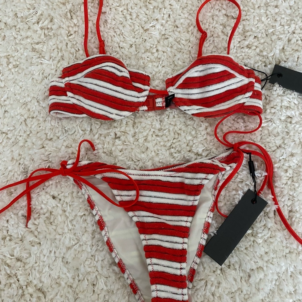 Triangl Red and White Striped Bikini Set with Matching Pouch - Picture 2 of 2